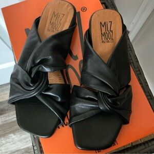 Miz Mooz Paparazzi Black Knotted Leather Slip-On Mules Size 36